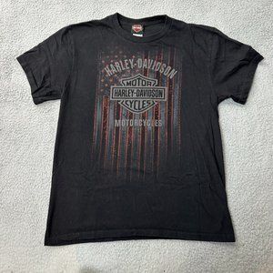 Harley Davidson Shirt Adult Large Black Motorcycle Flag USA Subdued Army